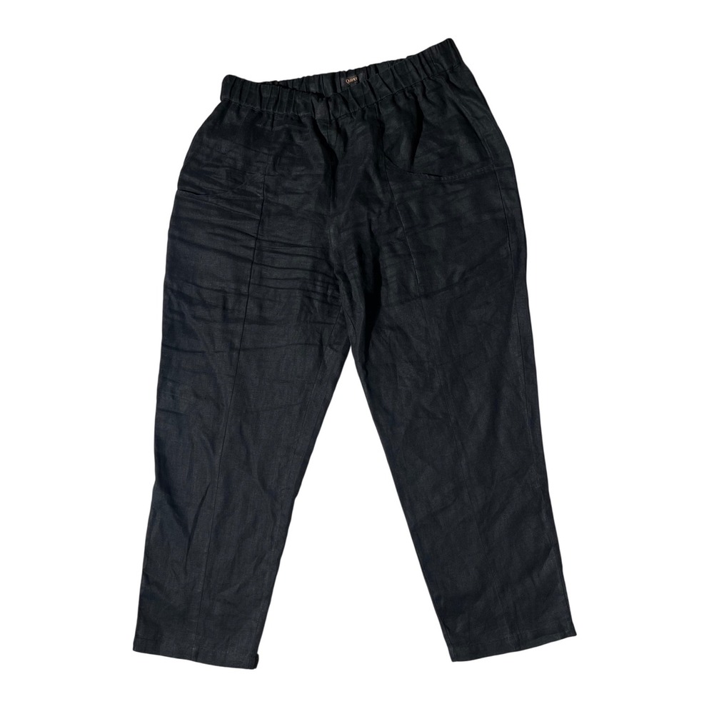 Quince Women's 100% Linen Pants Black Size M Elastic Waist Pull On Relaxed Fit